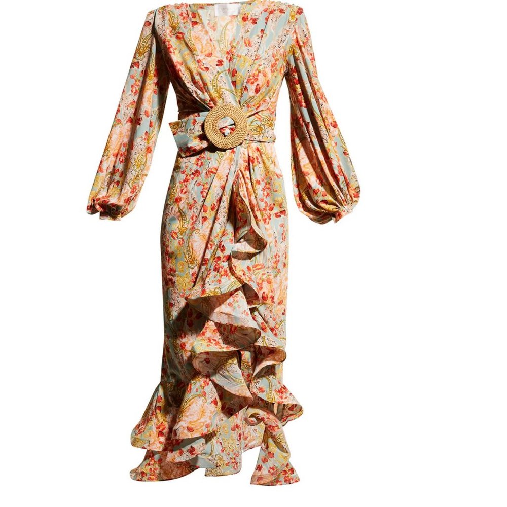 Bronx and Banco Luisa Belted Ruffle Maxi Dress Size S